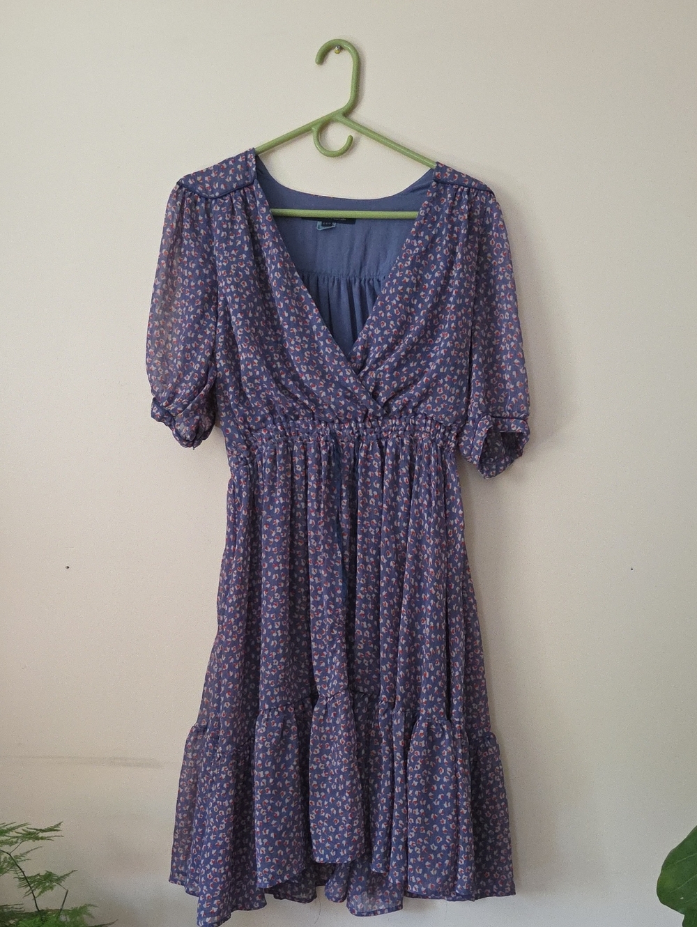 French Connection Purple Floral Faux-Wrap Midi Dress